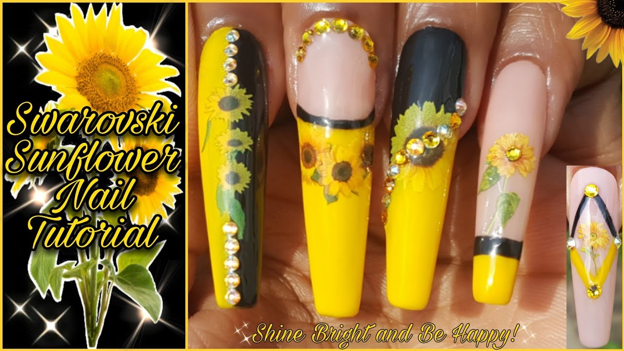 Swarovski Sunflower Nail Art Tutorial &bull; Swarovski Crystals Nail Design