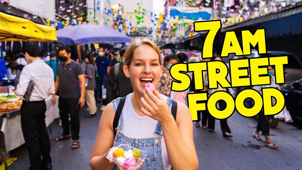 $5 MORNING Market STREET FOOD Challenge in Bangkok 🇹🇭