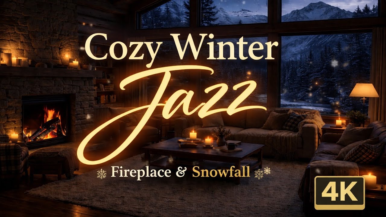 Cozy Winter Fireplace ❄️ Snowfall & Smooth Jazz | Relaxing TV Art 4K