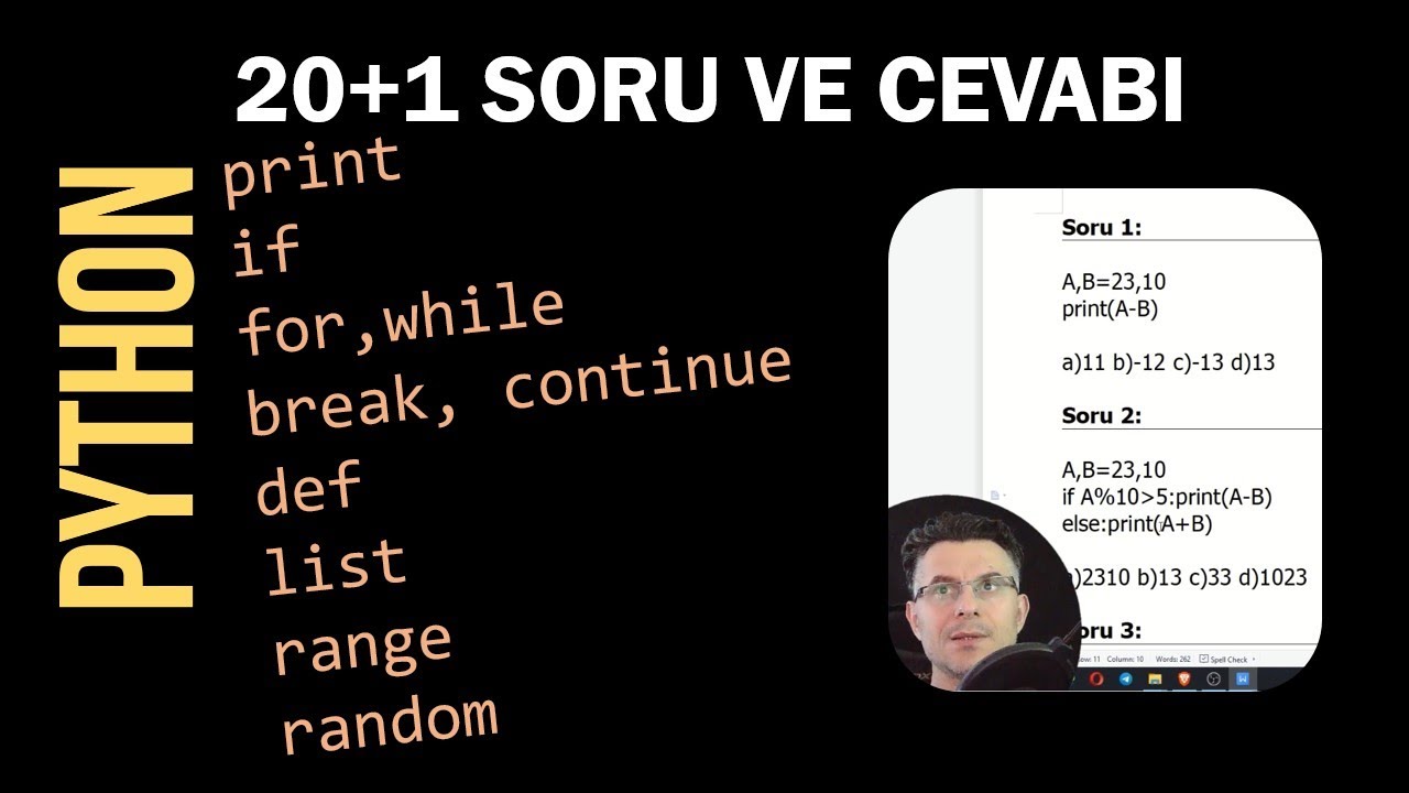 Python 20 Soru ile Temel Kavramlar