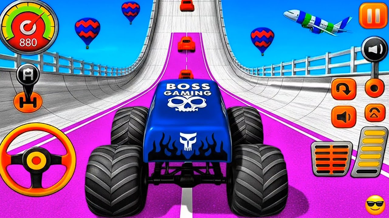 Impossible Mega Ramp , Gt Truck Racing Monster Truck Stunt Racing, Boss Mega Ramp 