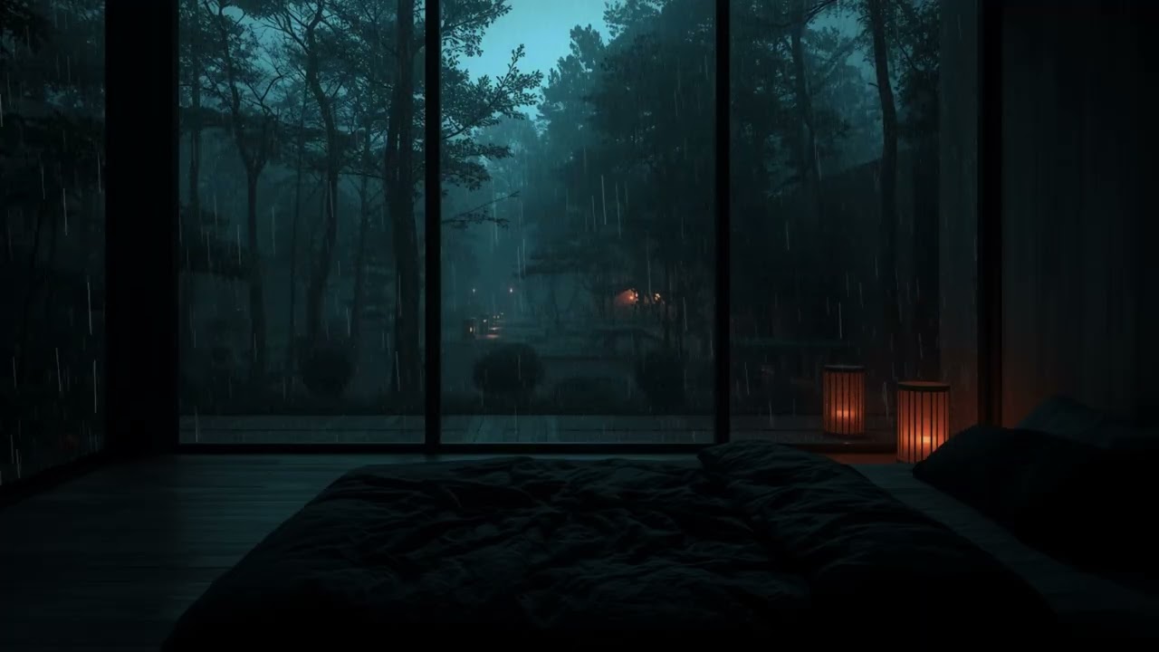 Rain & Thunder Sounds in a Dark Bedroom | Relaxing Zen Inspired Ambience
