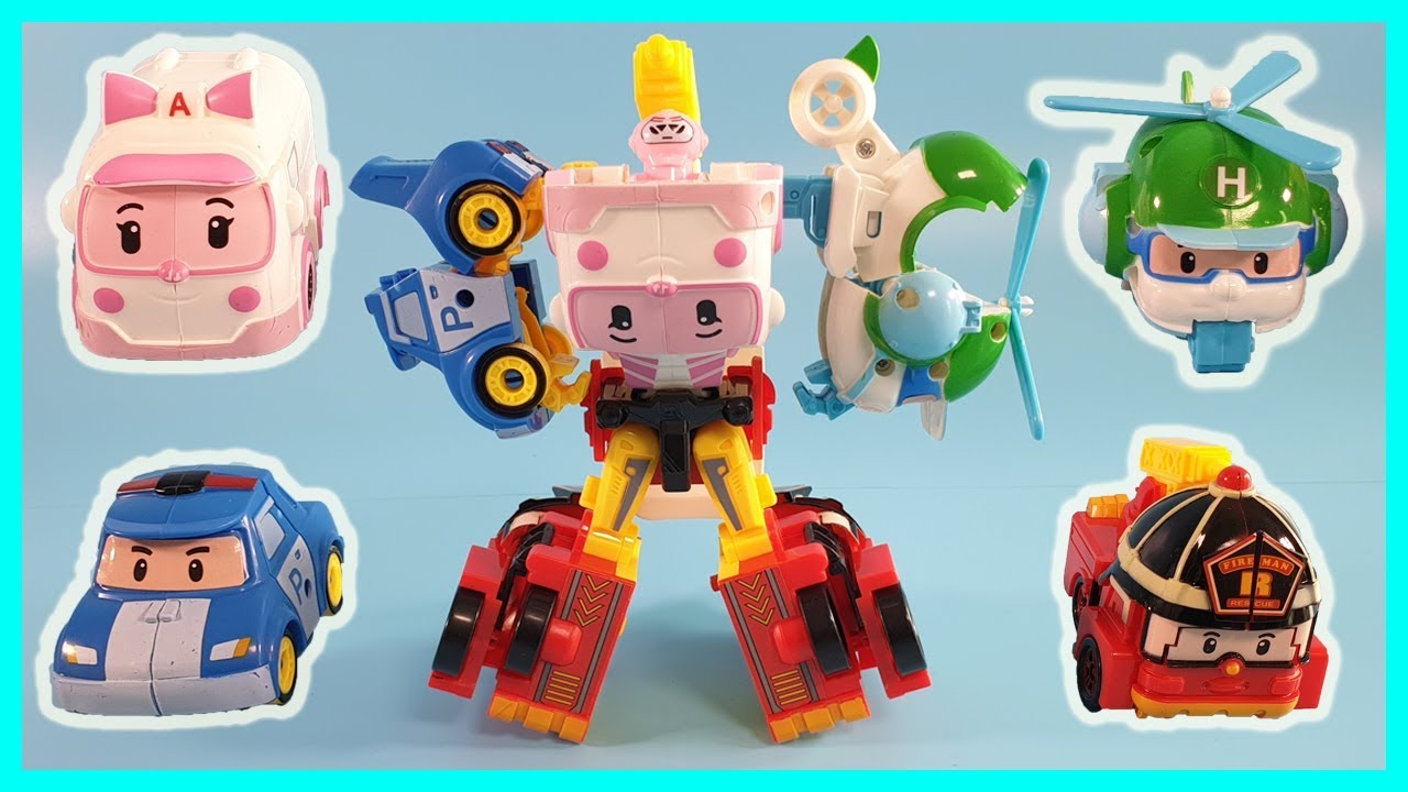 Robocar Poli Amber Roy Heli four combined robot!