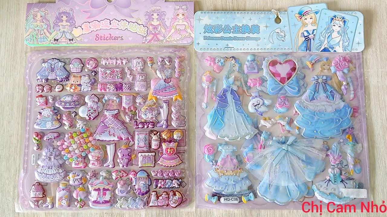 Hình dán Sticker 2 tầng mặc đầm cho công chúa phong cách Kuromi, Cinnamoroll