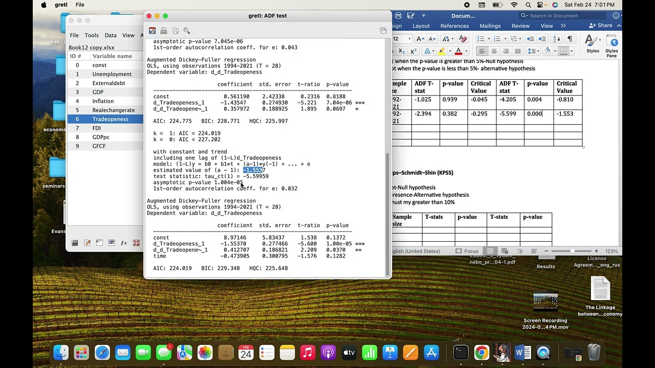 ADF and KPSS Unit Root testing in time series using Gretl Statistical software.