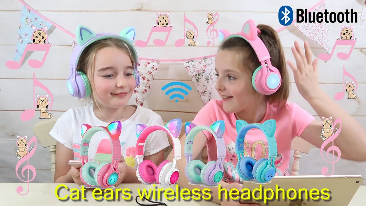 BLUETOOTH LED CAT EARS LIGHT UP WIRELESS HEADPHONES RIWBOX #GIFTED