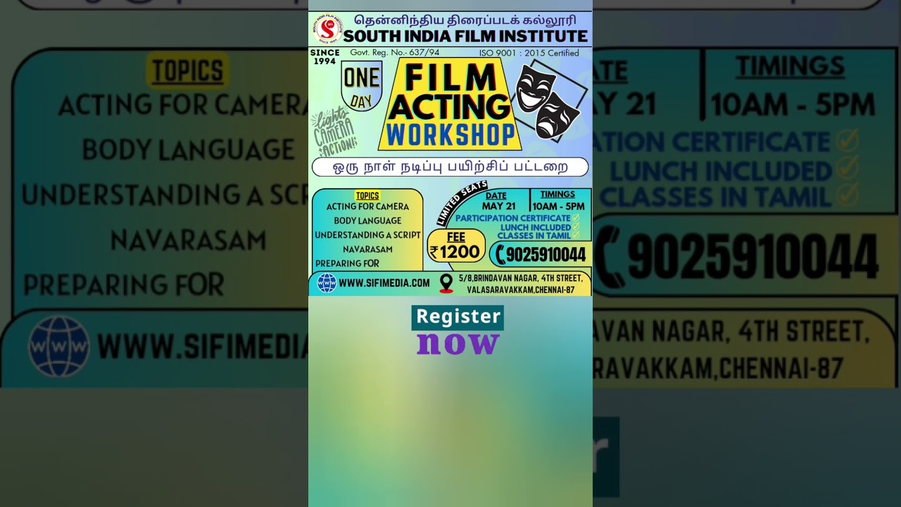 Acting Workshop by South India Film Institute|1Day Workshop|Film Acting|Acting Training|Acting class