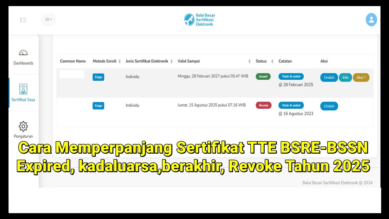 Cara Ajuan Perpanjangan Sertifikat TTE BSRE BSSN Expired, kadaluarsa, berakhir, revoke Tahun 2025