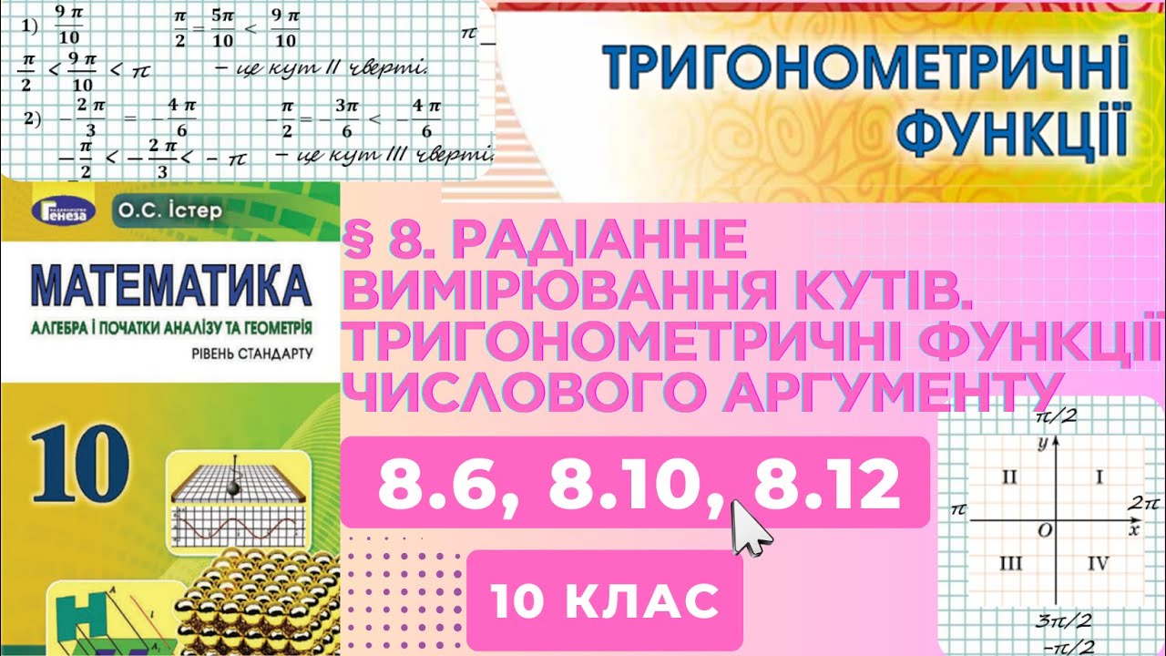 ГДЗ. Розв'язок завдань 8.6, 8.10, 8.12 з алгебри. Підручник Істер. Математика 10 клас
