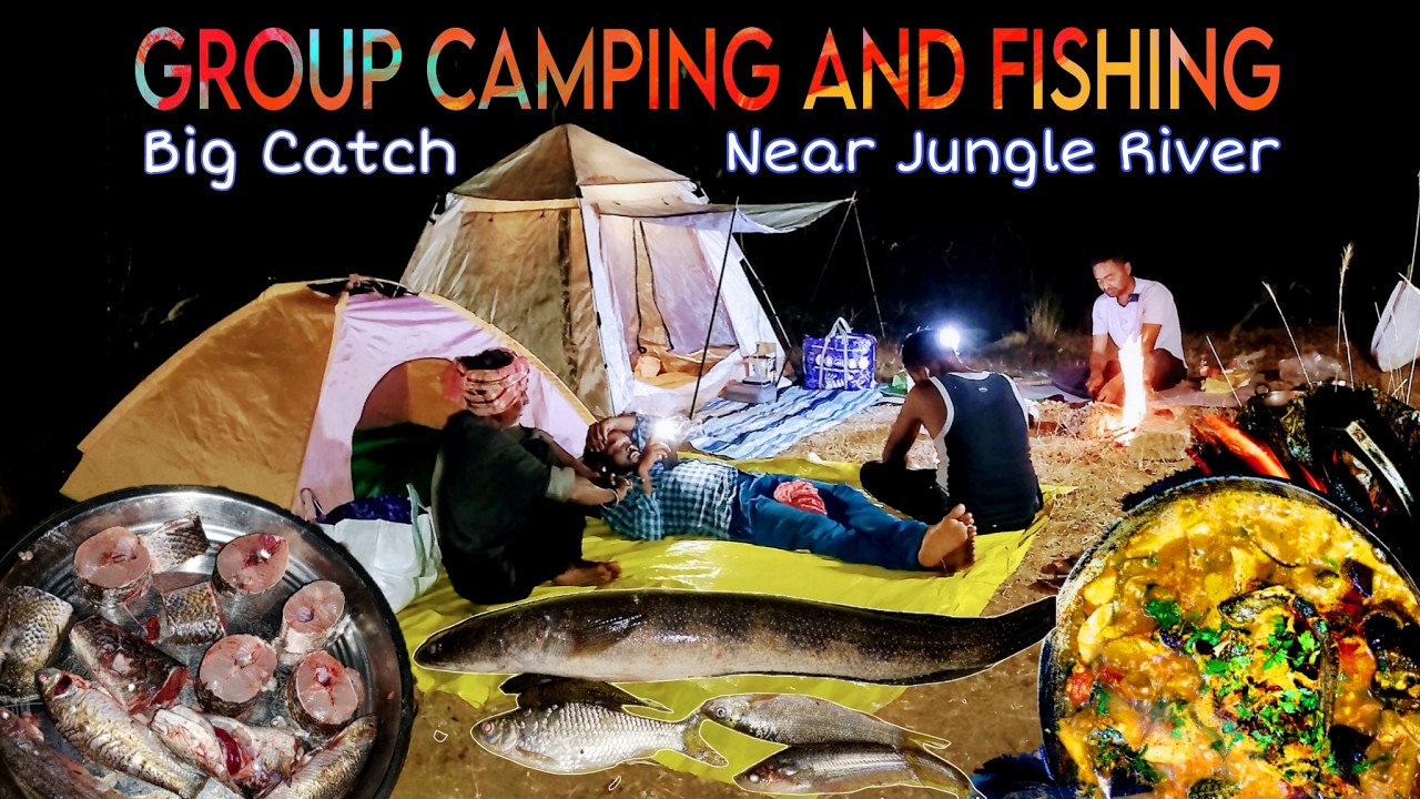 Group Camping fishing and cooking in India | Fishing in river india | Catch and cook