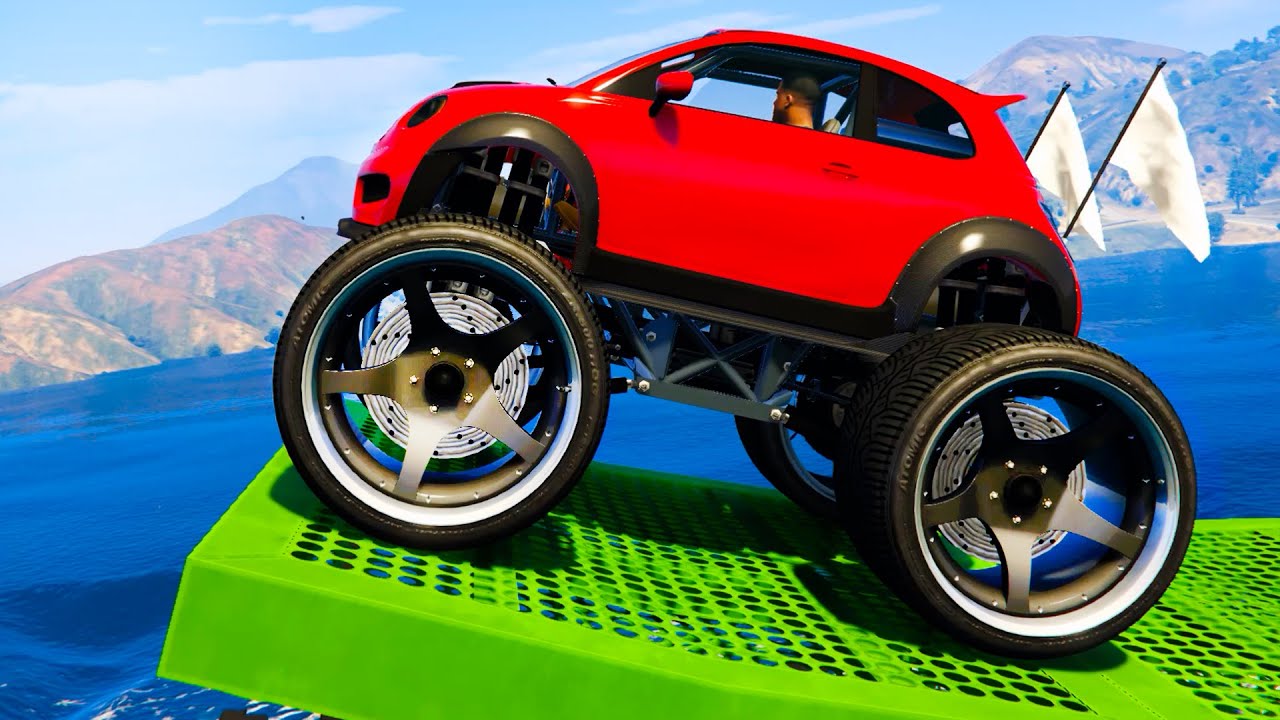 Cars Jumping into Water #5 - GTA 5 Truck & Big Wheels