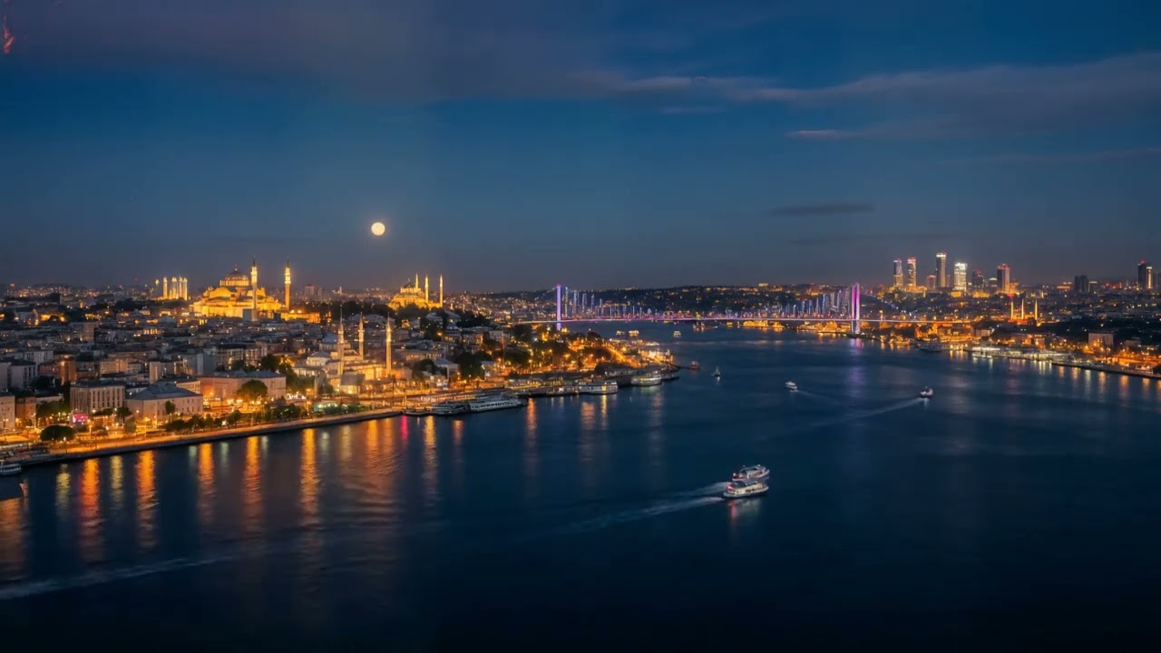 Istanbul – Bosphorus Night Lights | Waterfront Night Ambience 🌉🌙