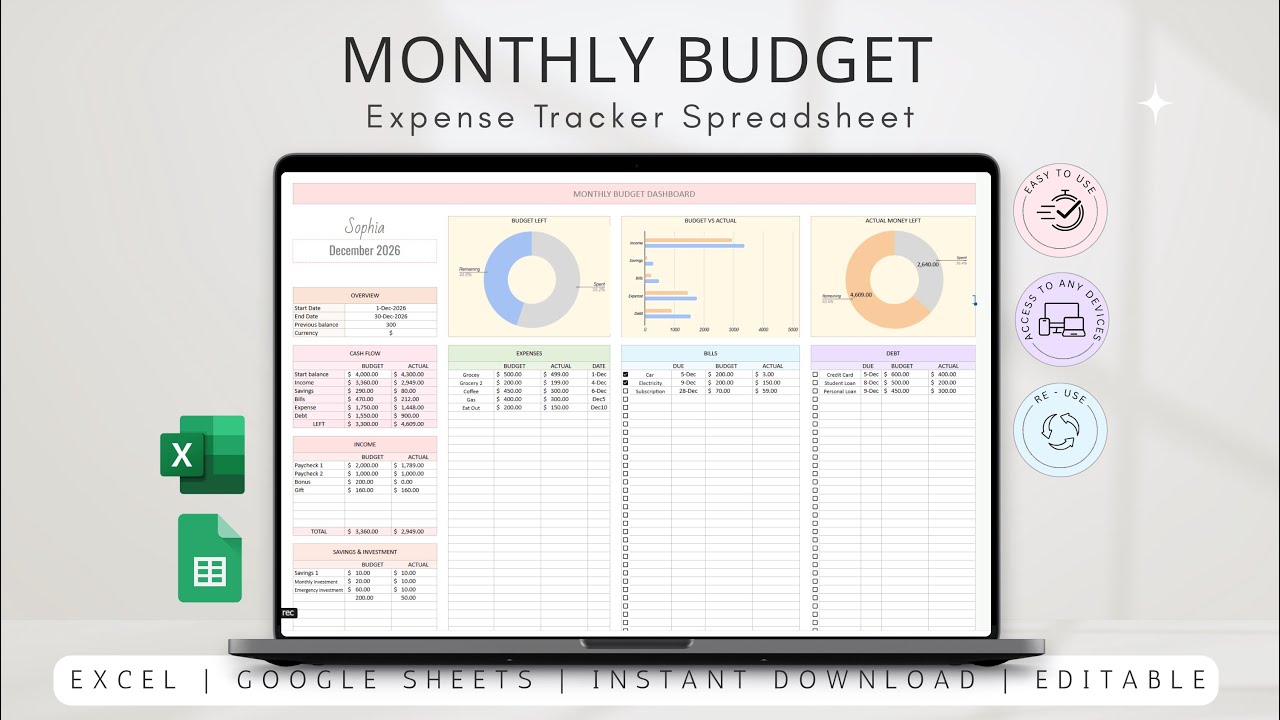 Monthly Budget Calendar Excel Tutorial | Track Bills, Income & Expenses Easily
