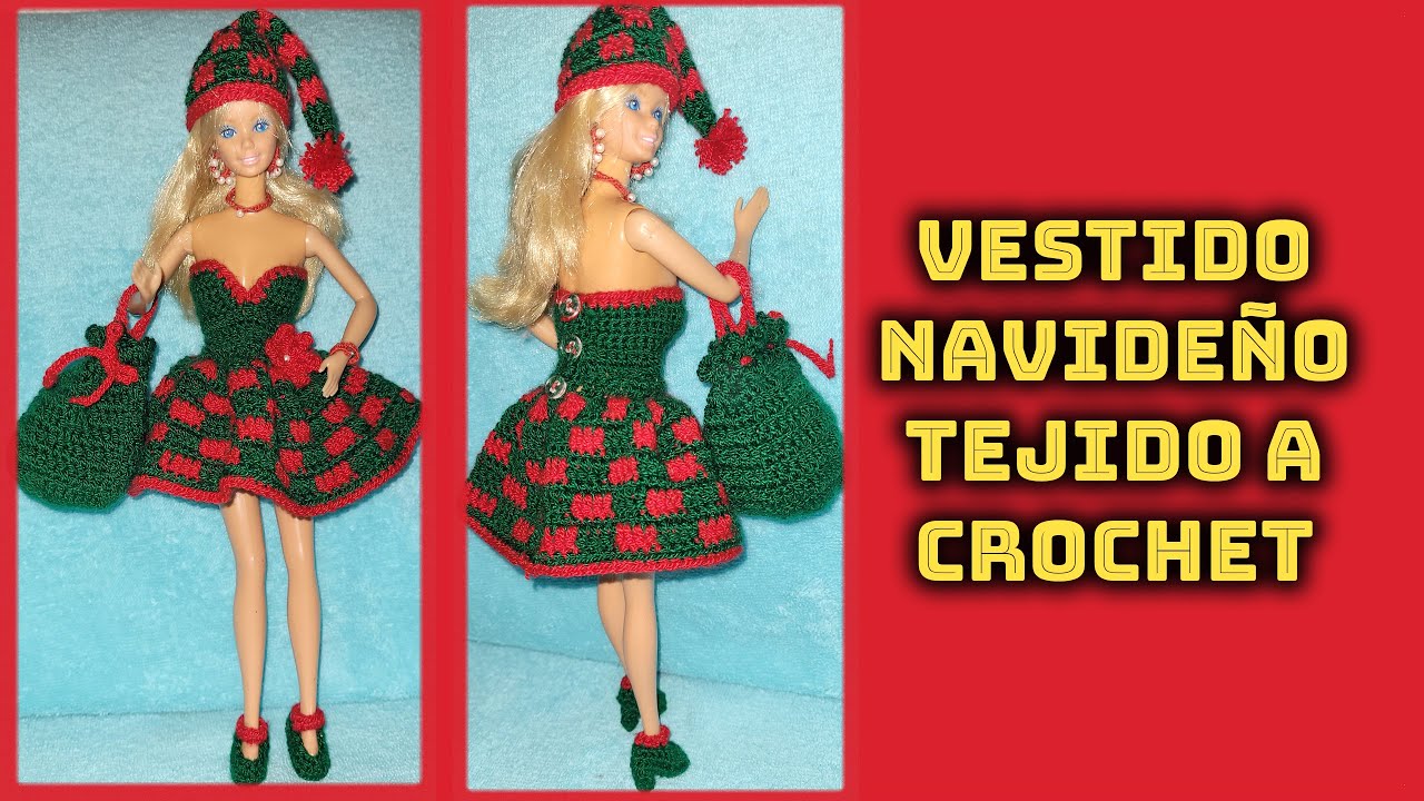 VESTIDO NAVIDEÑO PARA MUÑECA BARBIE TEJIDO A CROCHET || PASO A PASO