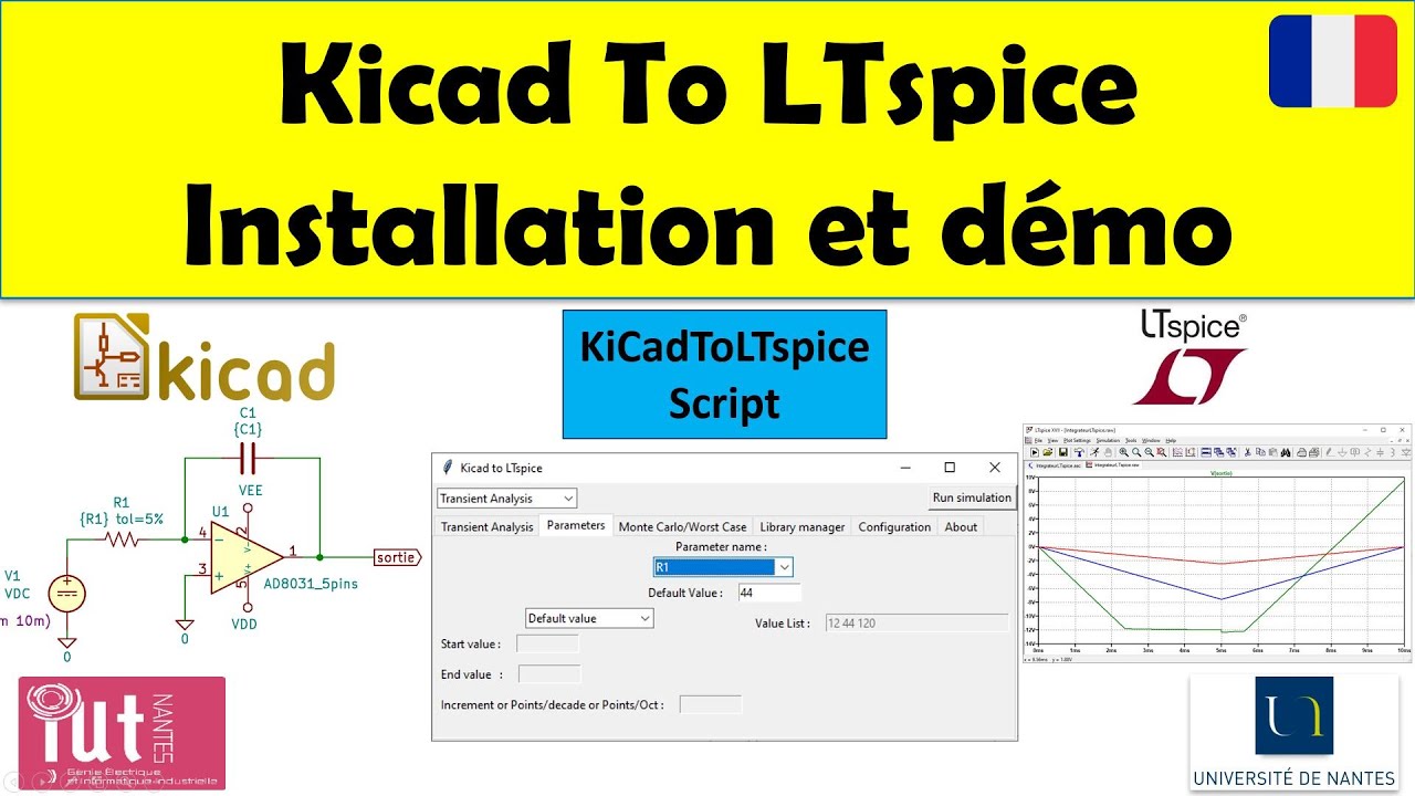 KiCadToLTspice : Installation du script et Simulation d'un ampli.op.