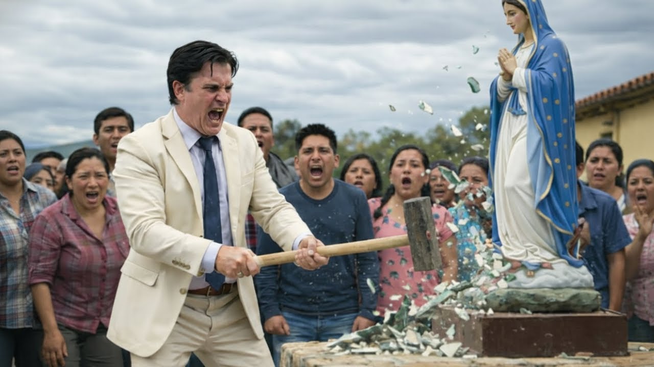 El pastor rompe la imagen de la Virgen María en la plaza… y ocurre lo inesperado