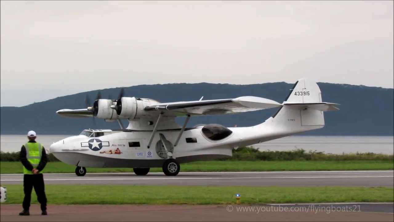 PBY5a Catalina lands and taxies at Oban Airport, North Connel, 23rd August 2013