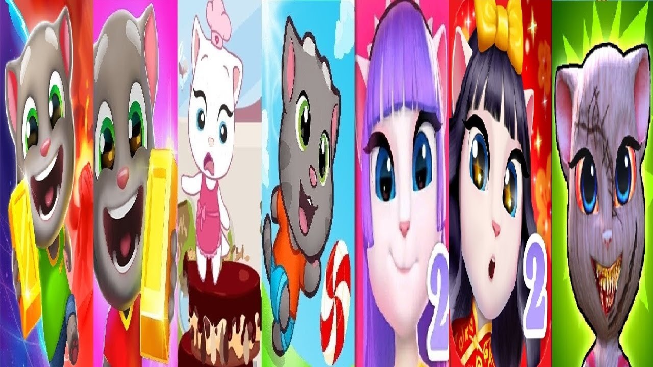 TALKING TOM GOLD RUN 1VS 2 VS My Talking Angela 2 Talking Maria Candy Run VS Talking Tom Cake Jump