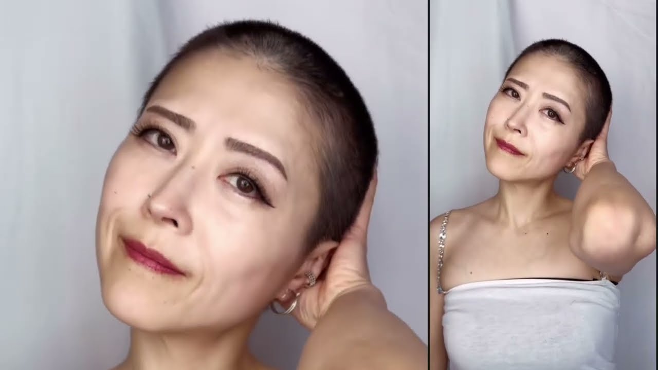 20250813 beautiful woman self head shave ,enjoy song