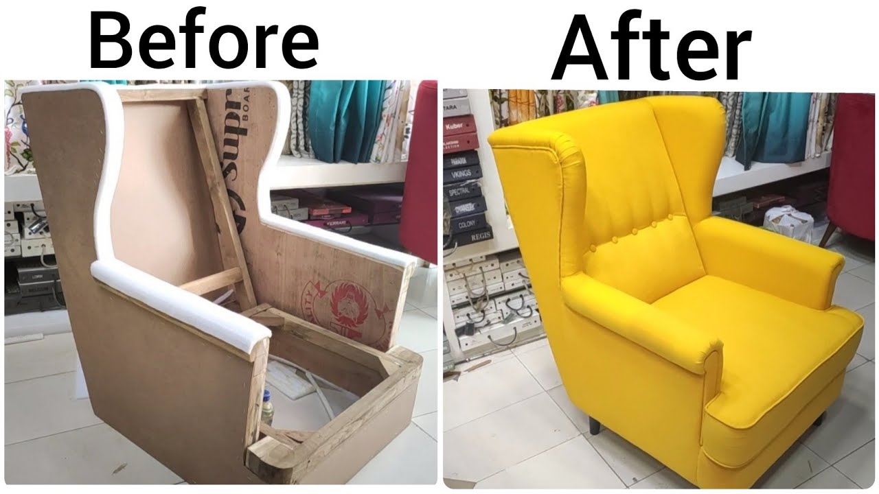 New Royal Yellow High Back Wing Chair | How chairs are made | Chair Transformation video | TTF