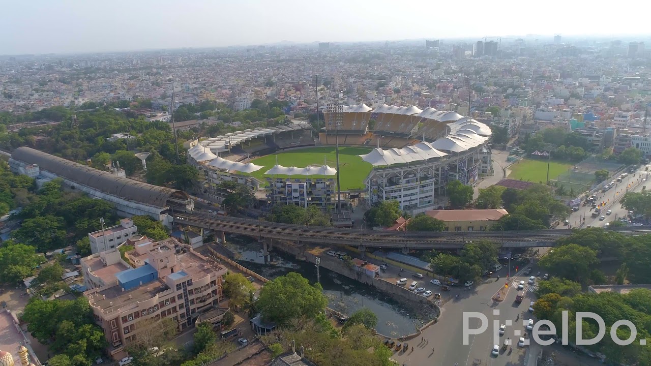 Chennai Marina Beach and M.A. Chidambaram Stadium Drone Stock Video