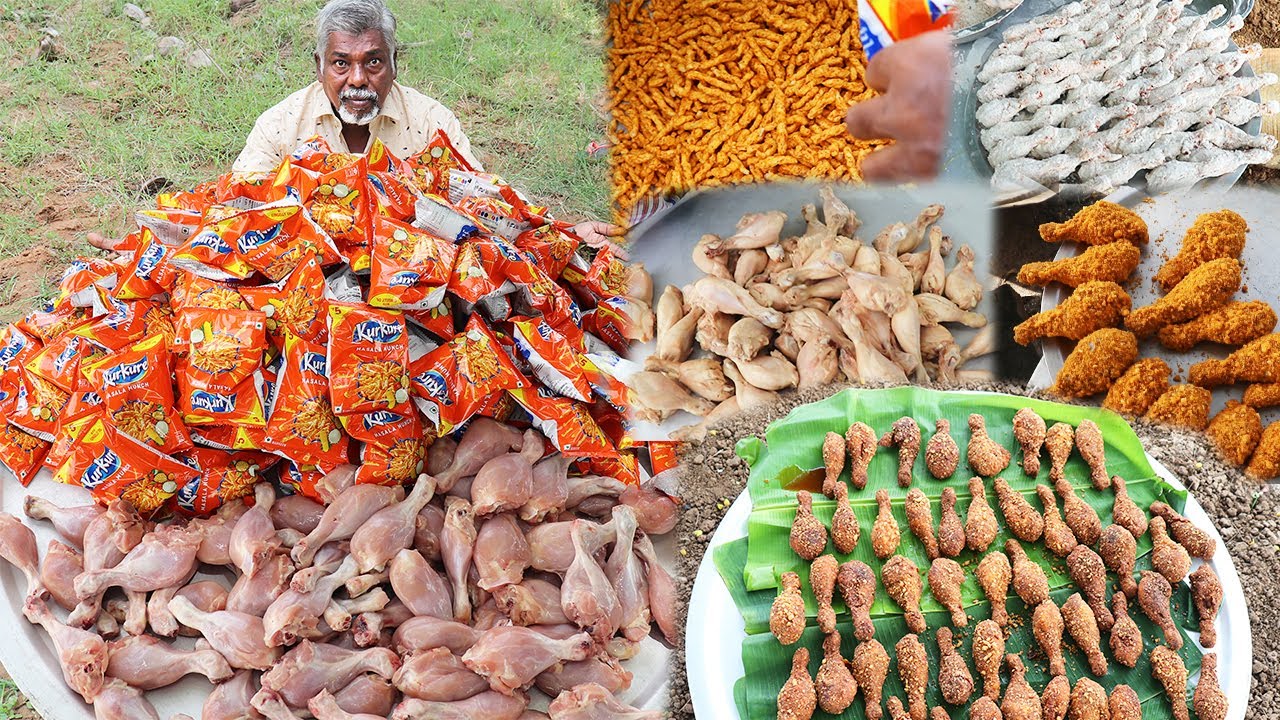 KURKURE FRIED CHICKEN | Dad's Preparing chicken legs fry using Kurkure Chips | Delicious chicken