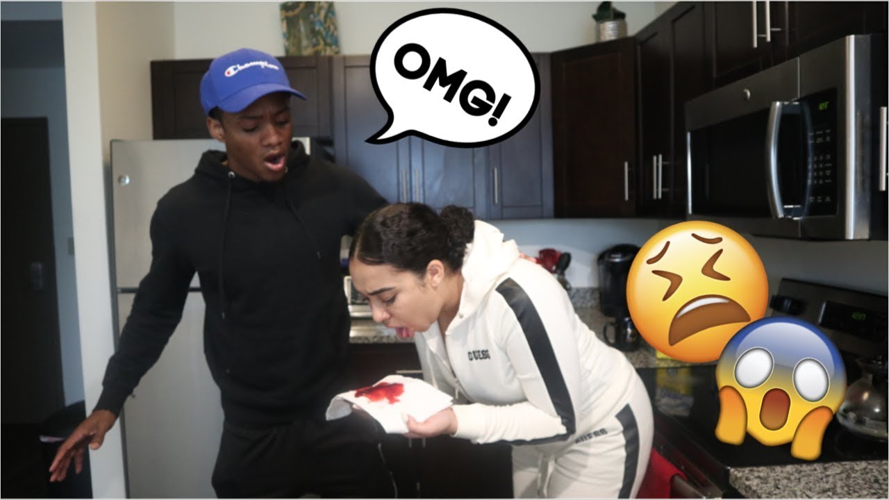 Throwing up Blood PRANK on Boyfriend! *Cute Reaction*