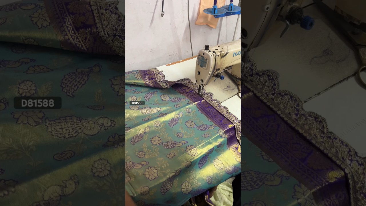 Beauty meets modern precision: Adding a delicate lace border to a traditional Kanjivaram saree