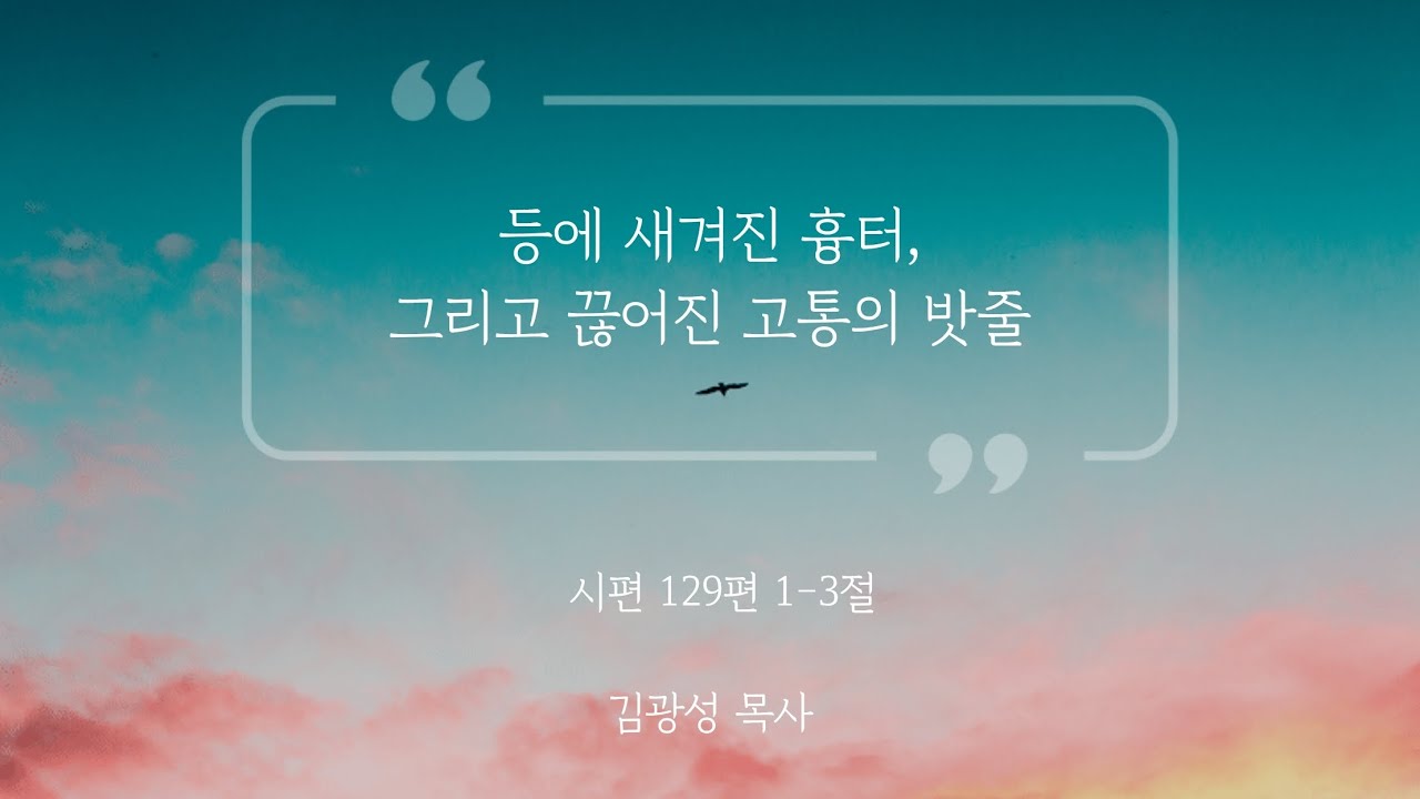 [아침예배] 등에 새겨진 흉터, 그리고 끊어진 고통의 밧줄 (시편 129편 1-3절) 김광성 목사