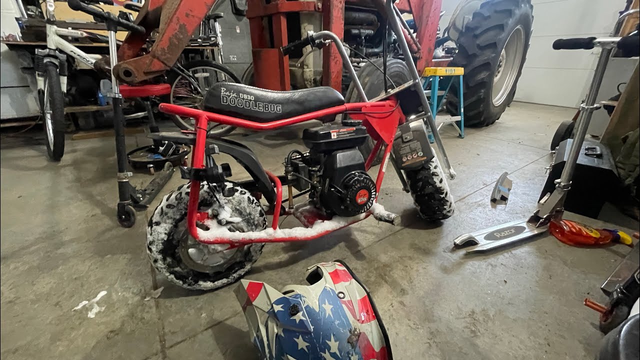 Snow bike riding! Ended up in the shop