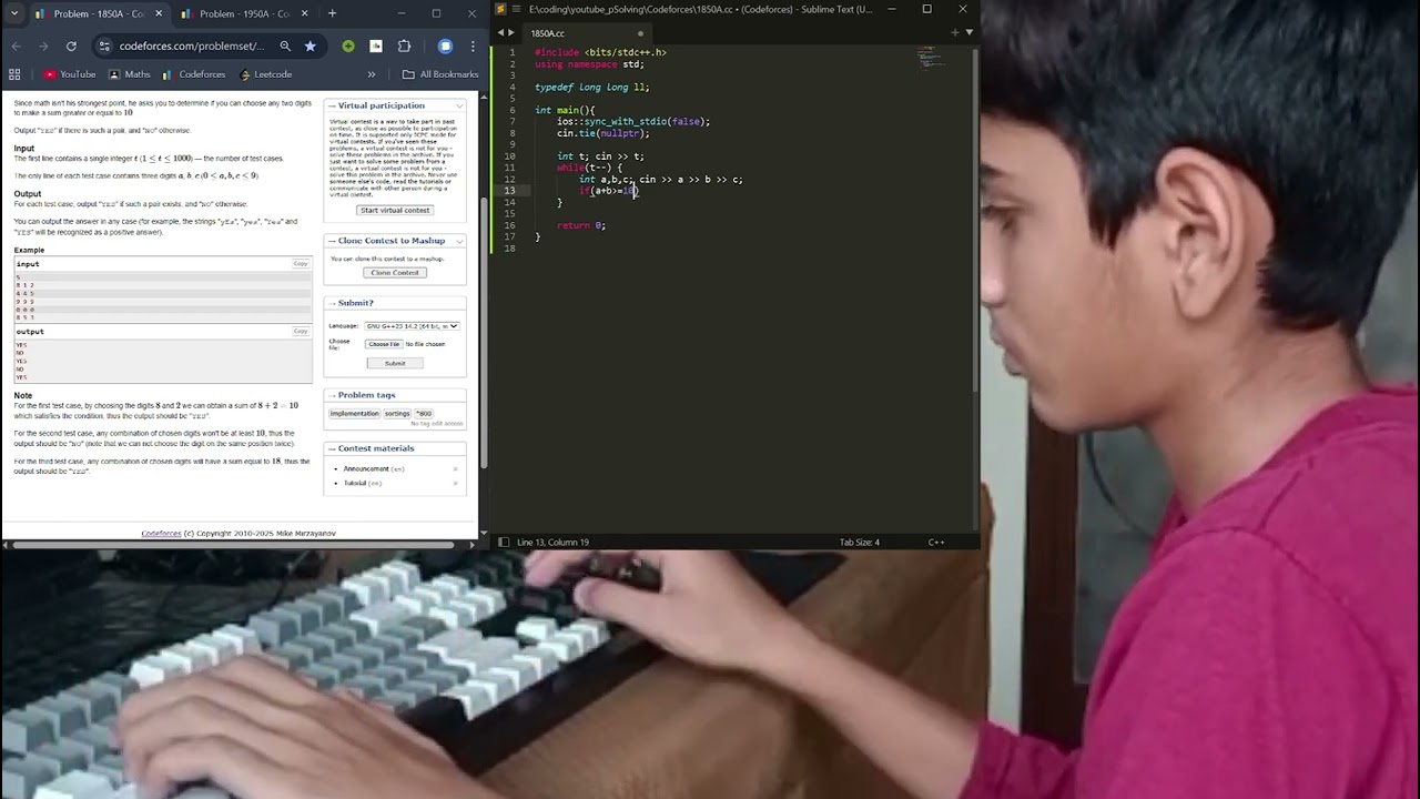 Solving Codeforces Problems (C++) || 800 Rated || Daskeyboard Model S || EP #  32 || 1850A