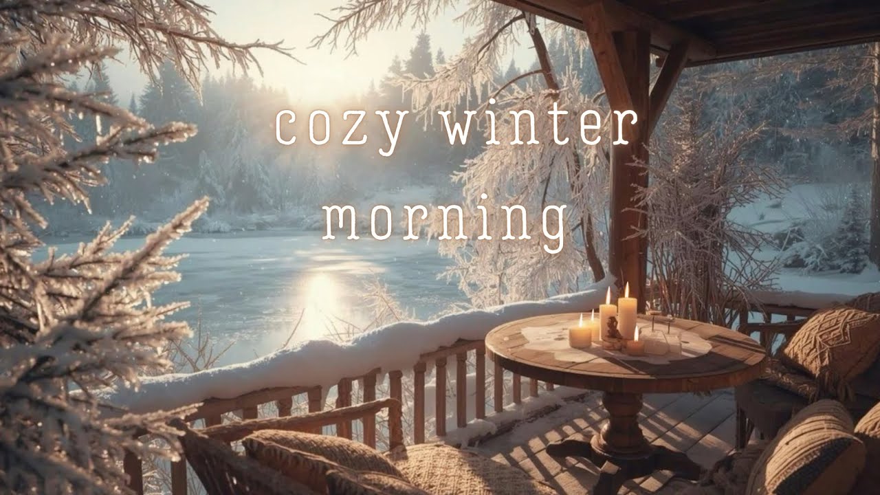 Winter Lake Morning Ambience | Cozy Porch, Birds Singing & Falling Snow