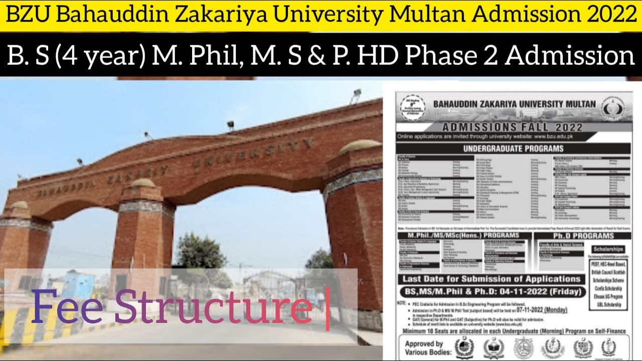 BZU Bahauddin Zakariya University Admissions 2022::Complete Details::How to apply?