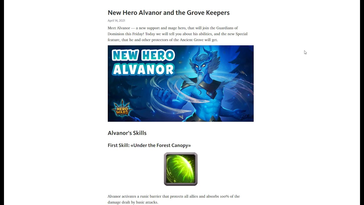 Hero Wars &mdash; New Hero, Alvanor