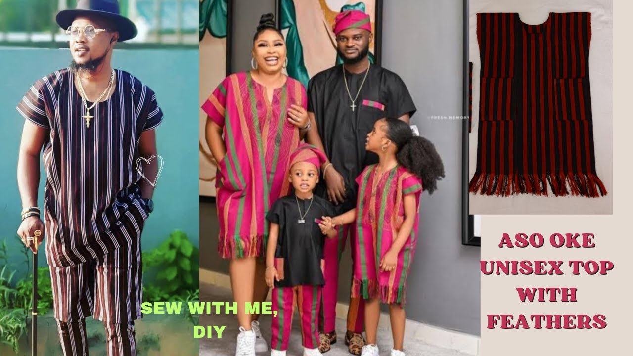 HOW TO MAKE ASO OKE UNISEX TOP WITH FEATHERS IN DETAILED/ASO OKE TOP CUTTING AND STITCHING/DIY