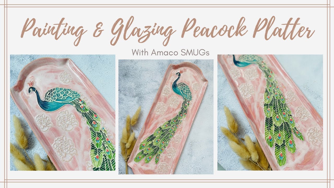 Glazing Peacock Platter using Amaco SMUGs (Glazing Tutorial)