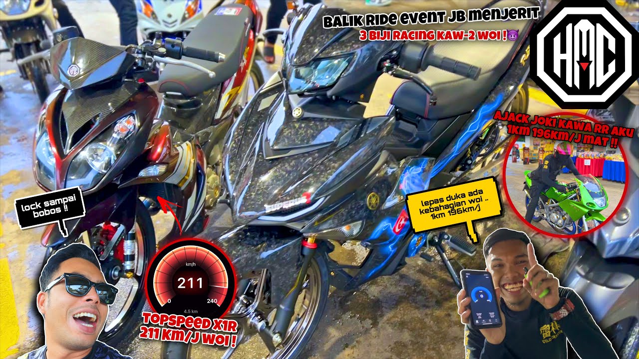 3BIJI MOTOR kecundang AWAL 😰 | BALIK JB terus RACING KAW-2 😈 | GPS X1R 211KM/J KAWA RR 196KM/J 😱