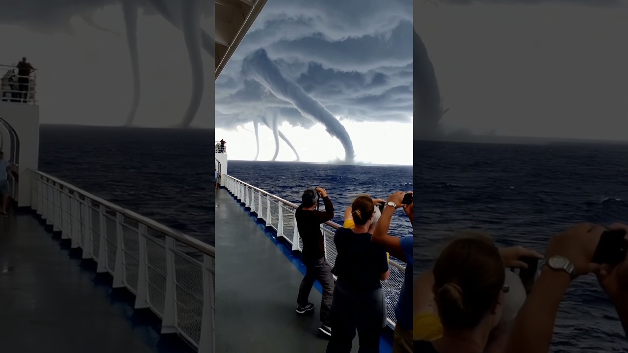 waterspout tornado in thunderstorm 😱caught in camera #storm​ #hurricane​ #ship​ #northsea #trending