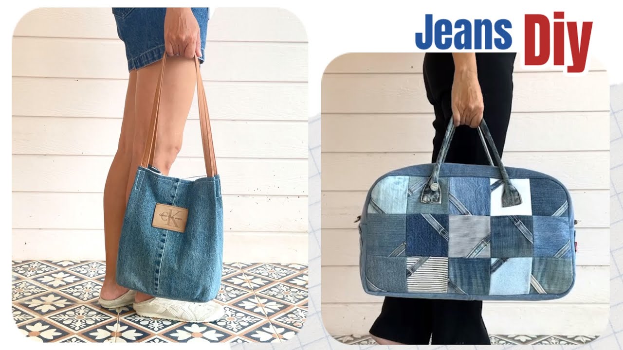 Transform scrap old jeans into luxury suitcase and bucket bag , sewing diy denim suitcase tutorial.