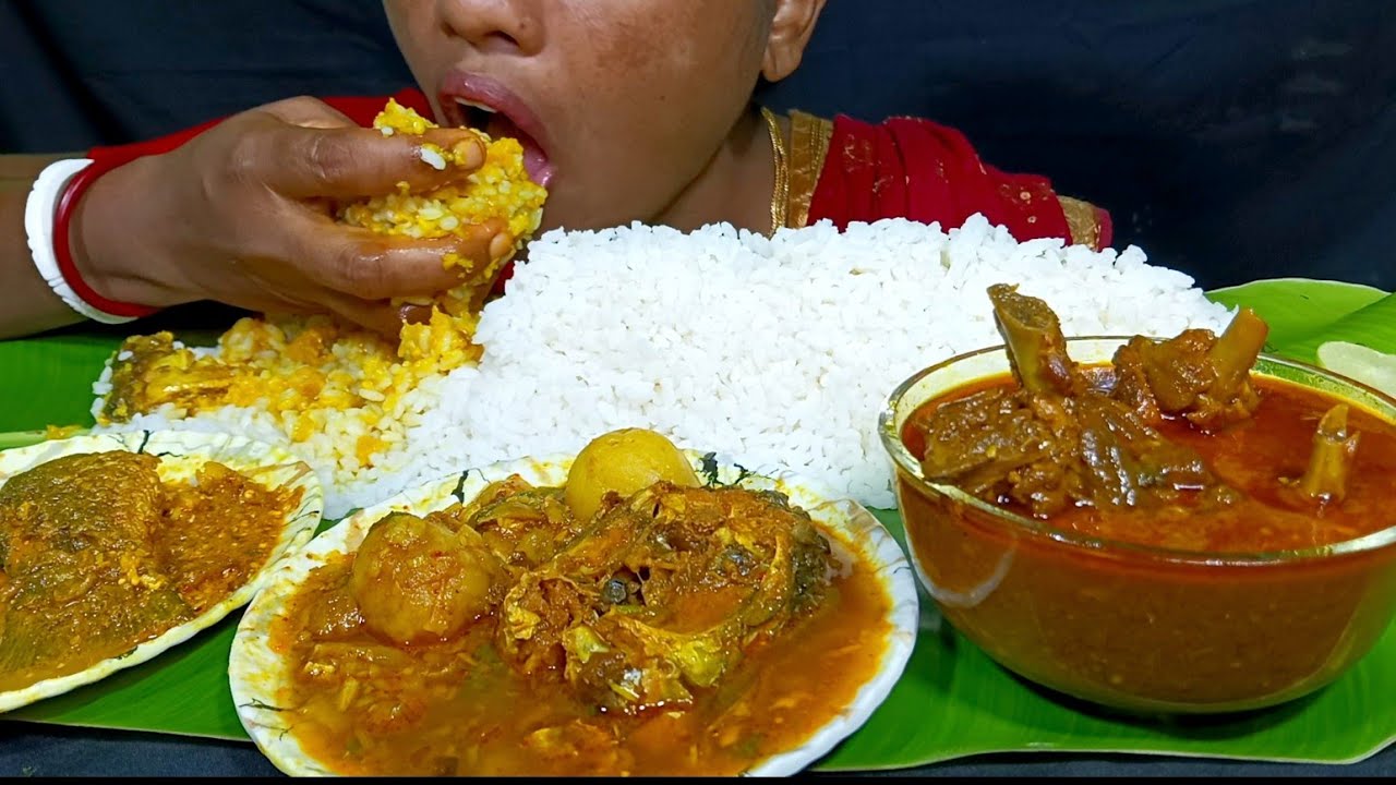 EATING SPICY 🔥 CHICKEN CURRY, FISH CURRY AND DAAL WITH RICE, EATING SHOW, MUKBANG, ASMR 
