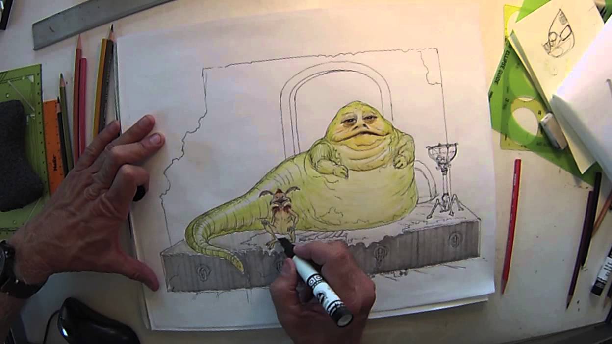 Joe Johnston draws Jabba the Hutt and Boba Fett