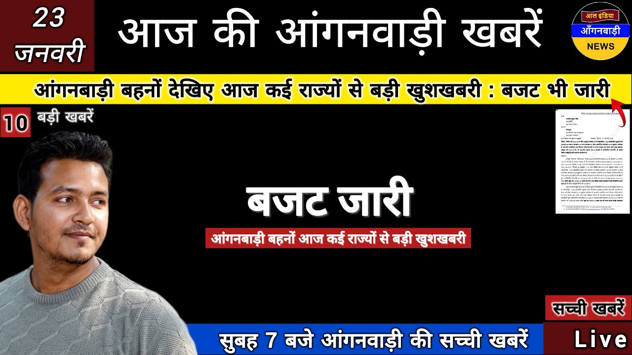 आंगनबाड़ी बहनों देखिए बजट जारी आज कई राज्यों से बड़ी खुशखबरी / आज सुबह 7 बजे की आंगनबाड़ी खबरें