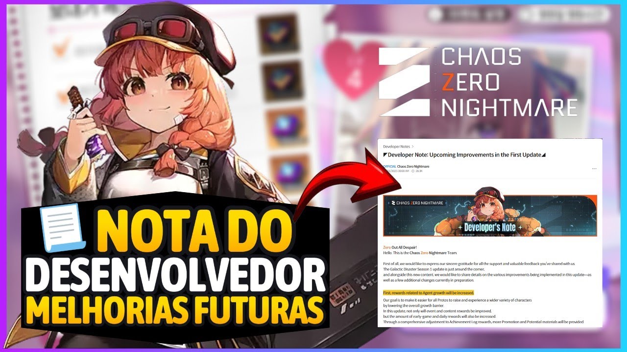 CHAOS ZERO NIGHTMARE: NOTA DO DESENVOLVEDOR! O Que Eles Vão Mudar e as Recompensas!