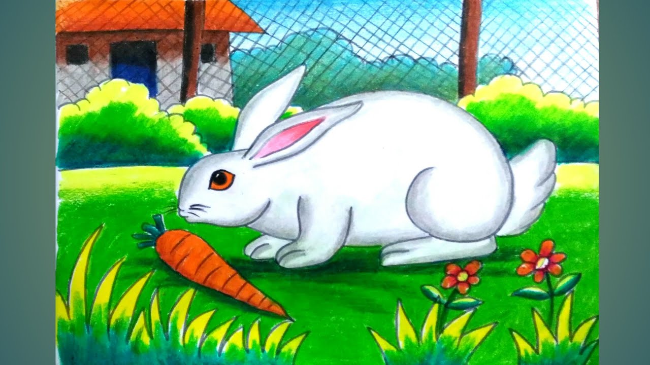 How to draw rabbit scenery step by step/rabbit scenery drawing easy