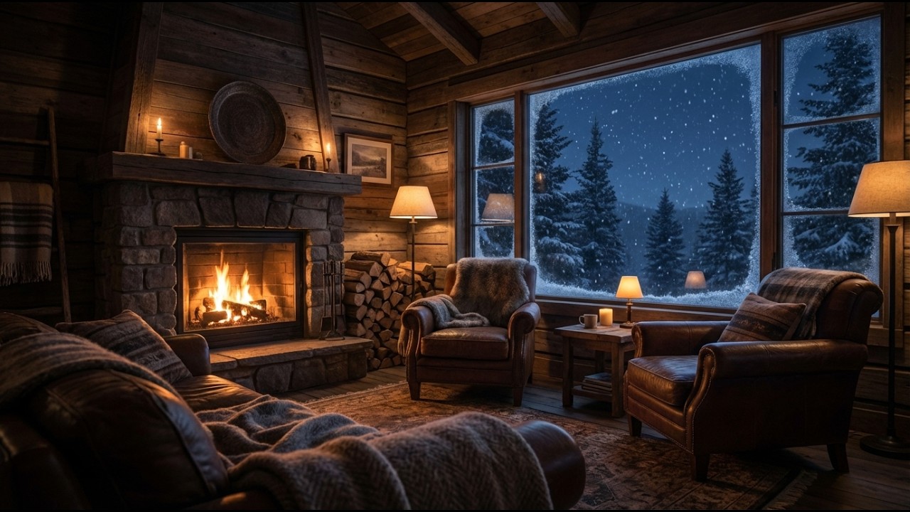 Calm Winter Cabin ❄️ Fireplace Piano for Focus & Relax