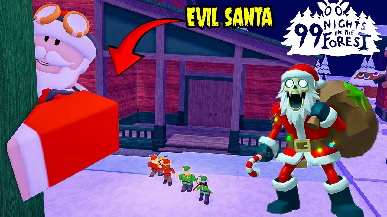 Roblox - Fight With  Evil Santa In Workshop [New Update + Cutscene] 99 Nights In The Forest