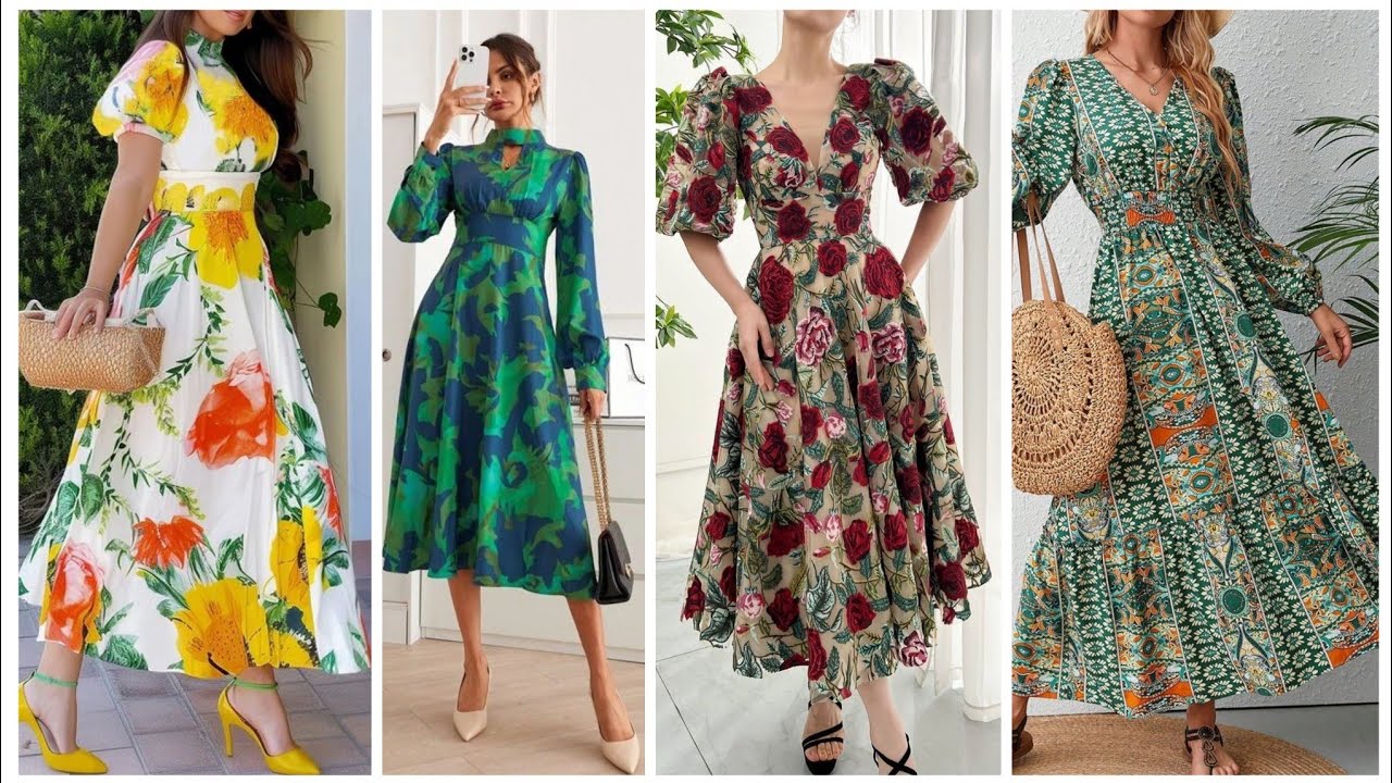 All Over Floral Print Flounce Sleeve Ruffle Hem Dress for Women/Frocks new Ideas