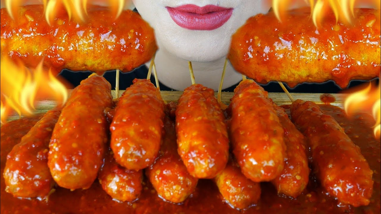 ASMR TELUR GULUNG XL 10 TUSUK SAUS PEDAS | ASMR MUKBANG INDONESIA