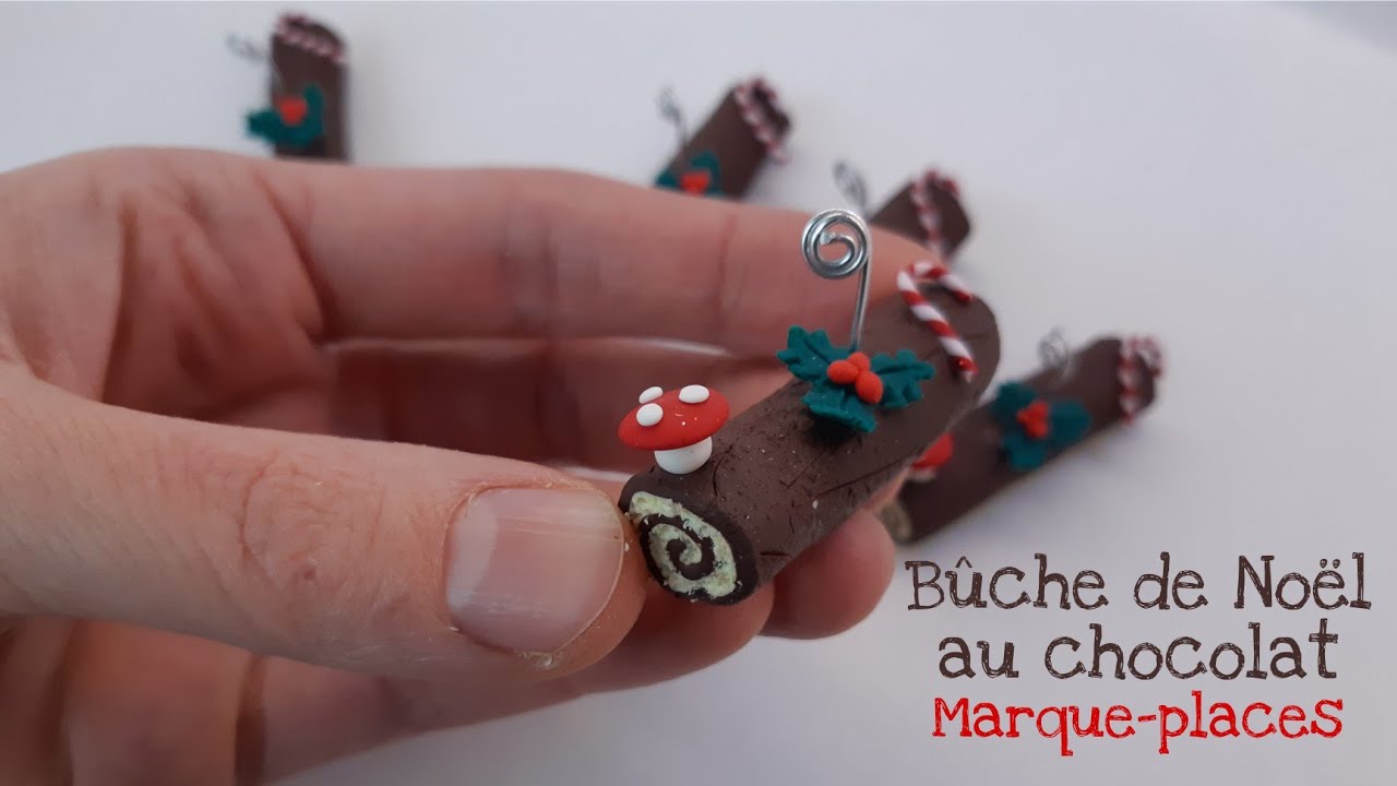 Tuto de noël 🎄 Bûche au chocolat en pâte polymère FIMO 🍫 Marque-places