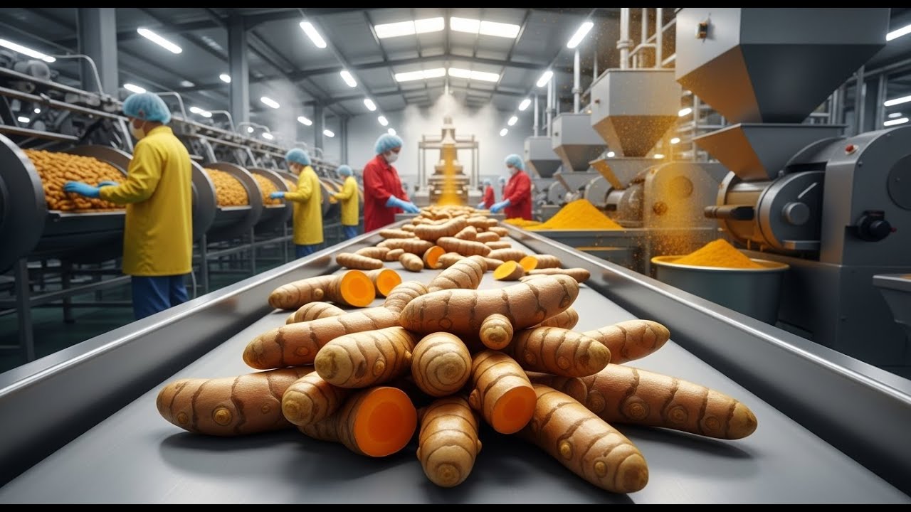 Inside a Modern Spice Processing Plant:From Fresh Turmeric Roots to Ground Spice (The Whole Process)